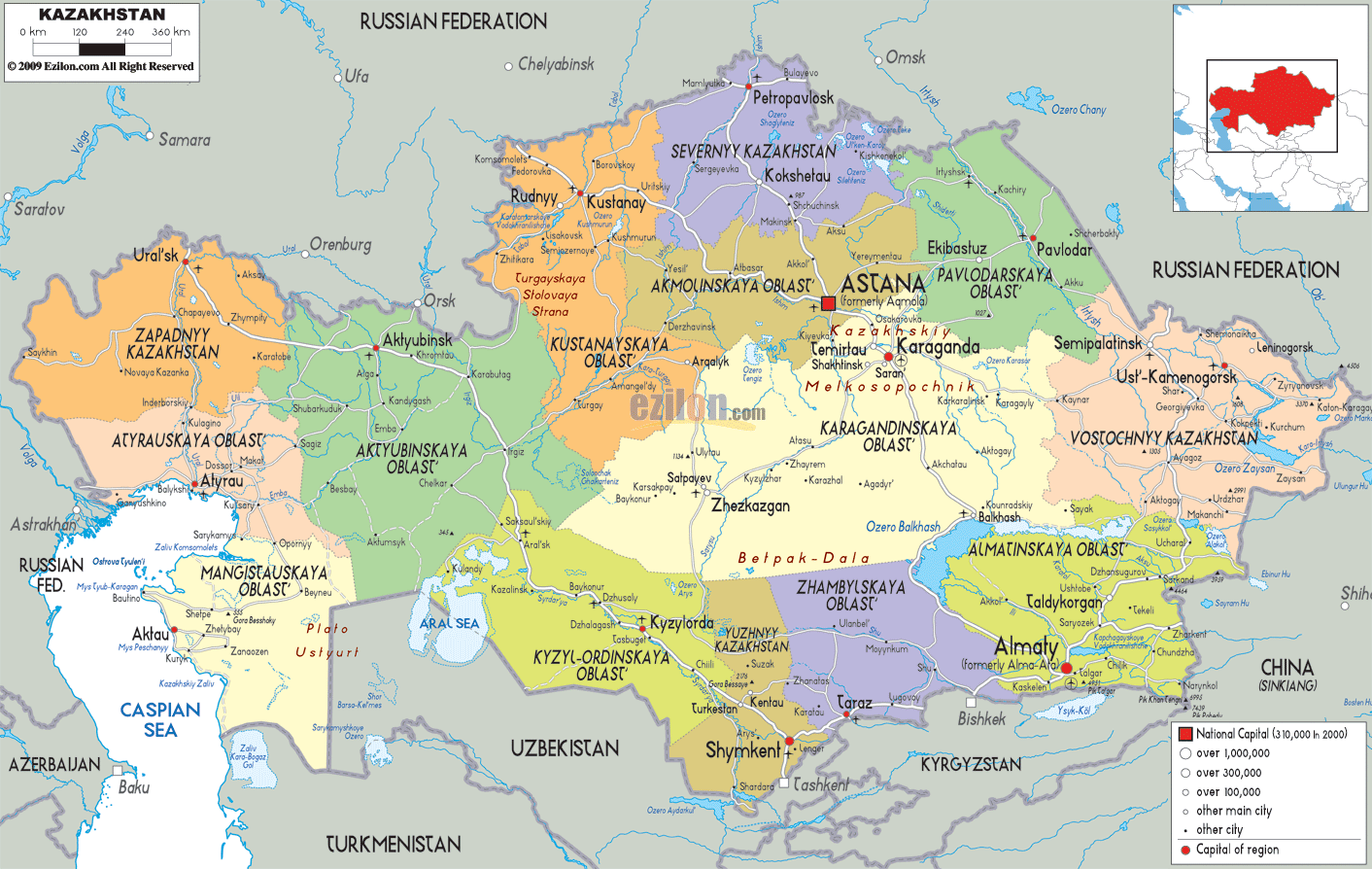 kazakhstan provinces carte